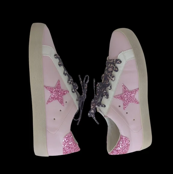 NIB Miracle Miles Skylar Glitter Star Converse Sneakers 7.5 Pink Lace Up - Picture 7 of 16